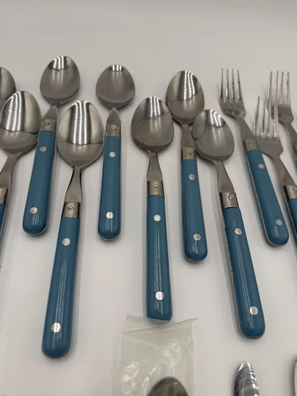 Vintage Stainless Steel Flatware Set Blue Handles 42Pcs Made Korea Cottagecore